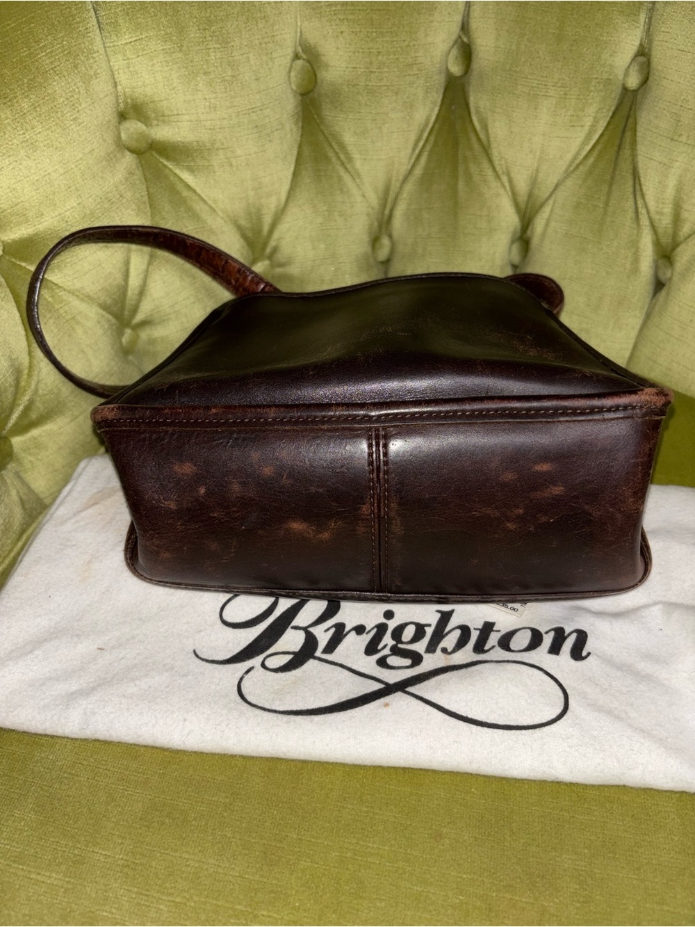 Brighton Brown Leather Crossbody Purse  Basketweave  Magnetic Snap  9"x9" - Picture 9 of 10